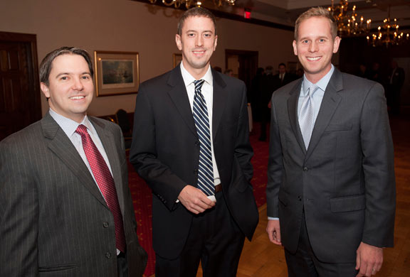 From left, Chris King, Dennis Elverman and Alex Hansch gather during the Milwaukee Young Lawyers Association’s annual Judges Night held Thursday, Dec. 9, at the Milwaukee Athletic Club.