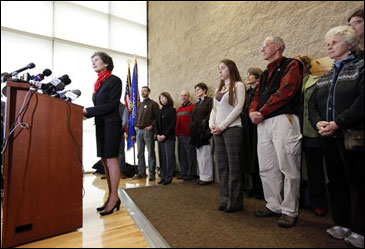 JoAnne Kloppenburg speaks during a news conference at the Warner Park Community Recreation Center in Madison on Wednesday. Kloppenburg announced her decision to request a statewide recount in April's state Supreme Court election. The deadline for the recount is May 9. (AP Photo, Wisconsin State Journal, Michael P. King)