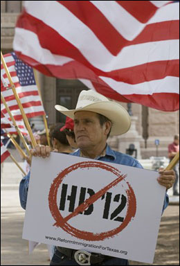 Jose Gonzalez of El Paso, Texas, protests House Bill 12 outside the Capitol on Monday in Austin. (AP Photo/Harry Cabluck)