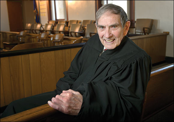 Circuit Judge William Dyke sits in his courtroom Oct. 2 at the Iowa County Courthouse. Dyke is 82 and has no plans to step down from the bench. (Staff photo by Kevin Harnack)