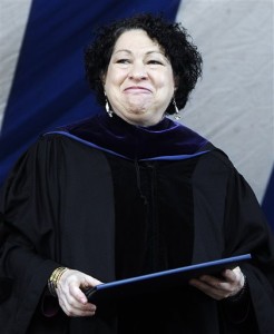 Supreme Court Justice Sonia Sotomayor smiles after receiving a Honorary Doctor of Laws during commencement at Yale University in New Haven, Conn. But for the first time in a decade, a New York City mayor won’t be attending the countdown at the crossroads of the world. Outgoing Mayor Michael Bloomberg said he’s sitting this year out to spend time with family. And Mayor-elect Bill de Blasio will be sworn into office at a private ceremony at 12:01 a.m. Instead, Sotomayor will lead the 60-second countdown and push the ceremonial button to signal the descent of the Times Square New Year's Eve ball. (AP Photo/Jessica Hill, File)