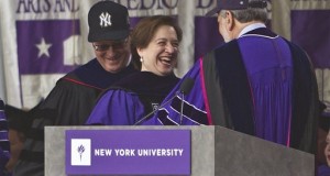 U.S. Supreme Court Justice Elena Kagan, receives an honorary doctorate degree at a New York University graduation ceremony Wednesday, May 21, 2014, at Yankee Stadium in New York. (AP Photo/Frank Franklin II)