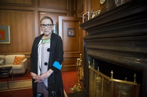Associate Justice Ruth Bader Ginsburg is seen in her chambers in at the Supreme Court in Washington. The fastest and surest path to marriage for same-sex couples in some parts of the United States would be for the Supreme Court to surprise everyone and decline to get involved in the issue right now. A decision by the justices to reject calls from all quarters to take up same-sex marriage would allow gay and lesbian couples in Indiana, Oklahoma, Utah, Virginia and Wisconsin to begin getting married almost immediately. Rulings in their favor have been put on hold while the Supreme Court considers their cases. Ginsburg appeared to be addressing that concern when she said in July that the court would not duck the issue as it did for years with bans on interracial marriage. (AP Photo/Cliff Owen, File)