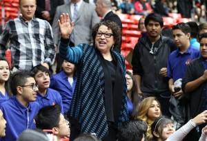U.S. Supreme Court Justice Sonia Sotomayor poses for photos while visiting with Matheson Junior High School students on Wednesday, Jan. 28, 2015 at the University of Utah in Salt Lake City. Sotomayor focused on imparting the lessons she's learned during her life that began by growing up poor in a Bronx housing project through her 2009 appointment to the nation's highest court. (AP Photo/The Deseret News, Tom Smart)