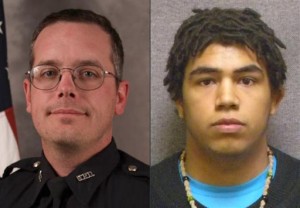 Officer Matt Kenny, left, and shooting victim Tony Robinson. A Wisconsin prosecutor said he will announce on Tuesday, May 12, 2015 whether charges will be filed against Kenny, who fatally shot the unarmed Robinson, 19, in an apartment house on March 6 in Madison. (Madison Police Department/Wisconsin Department of Corrections via AP)