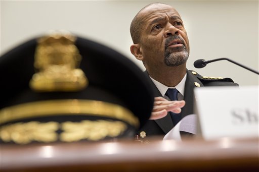 May 19, 2015 file photo, Milwaukee, Wis. County Sheriff David Clarke Jr. testifies on Capitol Hill in Washington. A majority of blacks in the U.S., more than three out of five, say they or a family member have personal experience with being treated unfairly by the police, and their race is the reason why. (AP Photo/Jacquelyn Martin, File)