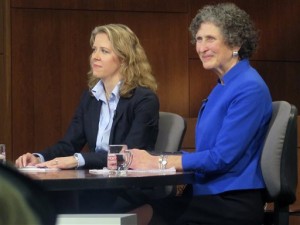 Wisconsin Supreme Court Justice Rebecca Bradley, left, and opponent JoAnne Kloppenburg listen during a debate at Marquette University in Milwaukee. While the U.S. Supreme Court vacancy has been a heated political topic nationally, quieter but equally partisan battles are being waged for control of state courts around the country. On Tuesday, April 5, 2016, Wisconsin voters head to the polls to decide a seat on that state's highest court amid a steady stream of TV ads. (AP Photo/Greg Moore, File)