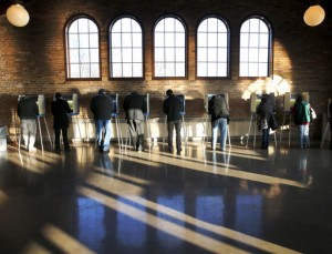 Wisconsin voters cast their ballots in the state's primary at the South Shore Park Pavilion on Tuesday, April 5, 2016, in Milwaukee. (AP Photo/Charles Rex Arbogast)