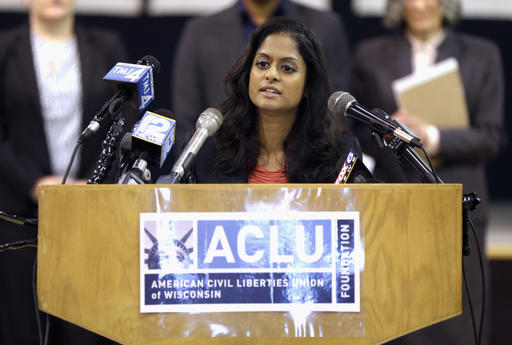 American Civil Liberties Union attorney Nusrat Choudhury speaks at a news conference in Milwaukee, Wednesday, Feb. 22, 2017, about a federal lawsuit the ACLU filed against the Milwaukee Police Department on behalf of six black and Latino plaintiffs who say they've been stopped once or multiple times since 2010 without a citation or clear explanation. The lawsuit alleges the Milwaukee Police Department’s stop-and-frisk program is citywide but is concentrated in areas largely populated by minorities. (Mike De Sisti/Milwaukee Journal Sentinel via AP)