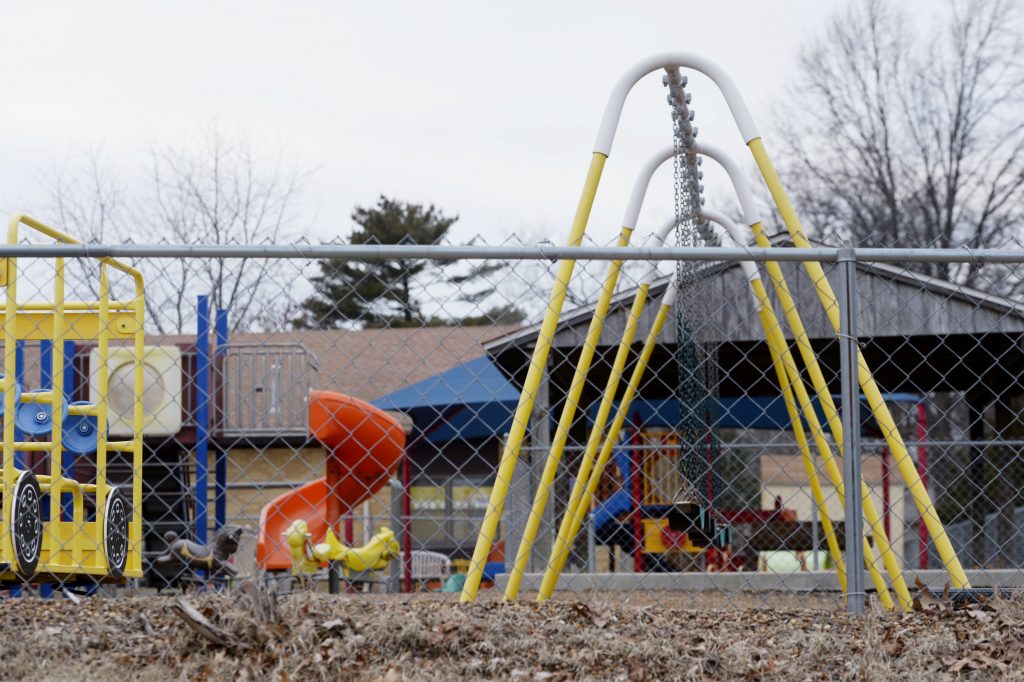 This photo taken Jan. 26, 2016, shows the empty playground at Trinity Lutheran Church in Columbia, Mo., which is at the center of a case that will be up for oral argument this week before the U.S. Supreme Court. Justice Neil Gorsuch's first week hearing Supreme Court arguments features a case that's giving school choice advocates hope for an easier use of public money for private, religious schools in dozens of states. The long-delayed argument Wednesday deals with whether Missouri should pay for a soft surface at the church playground. (Annaliese Nurnberg/Missourian via AP)