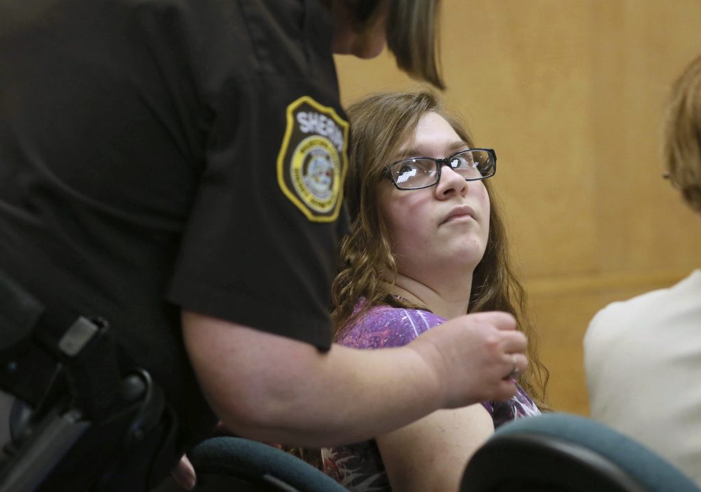 Anissa Weier appears in court in Waukesha in February 2017. A jury is scheduled to begin on Monday deciding whether Weier, one of two girls accused of trying to sacrifice a classmate to please the horror character Slender Man was mentally ill during the attack. The victim, Payton Leutner, was stabbed 19 times in May 2014. All three girls were 12 years old at the time. Leutner survived her wounds, and Weier and her friend, Morgan Geyser were captured later that same day. (Michael Sears/Milwaukee Journal-Sentinel via AP, Pool, File)