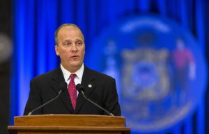 Wisconsin Attorney General Brad Schimel addresses the audience that gathered in January 2015 for his inauguration ceremony at the Capitol in Madison. Schimel says he would support closing the state's troubled youth prison if corrections officials could find another way to handle serious juvenile offenders. Schimel's DOJ began investigating allegations of widespread abuse at the prison outside Irma in 2015. (AP Photo/Andy Manis, File)