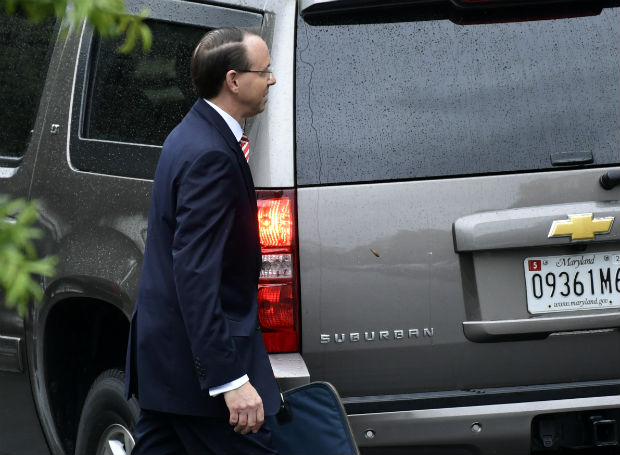 Deputy Attorney General Rod Rosenstein leaves the White House in Washington on Monday.(AP Photo/Susan Walsh)