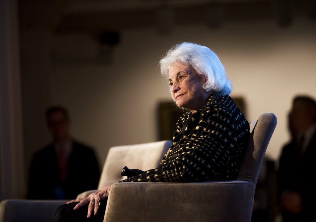 This April 15, 2015 photo released by Seneca Women shows Justice Sandra Day O'Connor at the Seneca Women Global Leadership Forum at the National Museum of Women in the Arts in Washington. O'Connor had for more than a decade after leaving the court in 2006 kept up an active schedule. She served as a visiting federal appeals court judge, spoke on issues she cared about and founded her own education organization. But the 88-year-old is now fully retired. (Kevin Wolf/Seneca Women via AP)