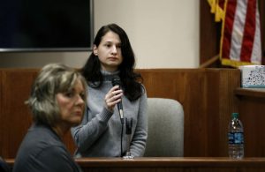 Gypsy Blanchard takes the stand during the trial of her ex-boyfriend, Nicholas Godejohn of Big Bend, on Thursday in Springfield, Missouri. Godejohn is on trial for fatally stabbing Blanchard's mother, Clauddine "Dee Dee" Blanchard, in June 2015. (Nathan Papes/The Springfield News-Leader via AP)