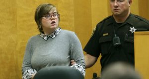 Morgan Geyser, one of two Wisconsin girls charged with stabbing a classmate 19 times in 2014 to impress the fictitious horror character Slender Man, enters a Waukesha County courtroom in September 2017 for a status hearing. Geyser is appealing her case. The Journal Sentinel reports that Morgan Geyser's attorney recently filed a court brief arguing that Geyser shouldn't have been prosecuted as an adult, noting the girl believed Slender Man would kill her family if she didn't stab her sixth-grade classmate. (Michael Sears/Milwaukee Journal-Sentinel via AP, Pool, File)