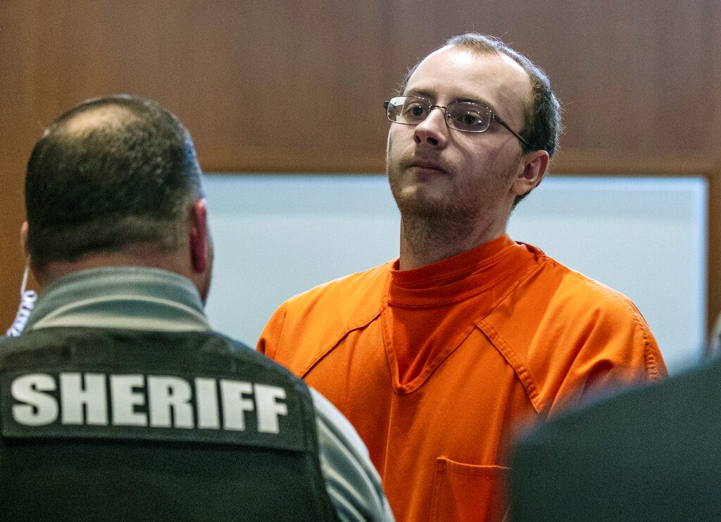 FILE- In this March 27, 2019, file photo, Jake Patterson appears for a hearing at the Barron County Justice Center, in Barron, Wis. Patterson could spend the rest of his life behind bars for kidnapping 13-year-old Jayme Closs and killing her parents after his sentencing hearing Friday, May 24. Patterson pleaded guilty in March to two counts of intentional homicide and one count of kidnapping. He admitted to abducting Jayme after killing her parents, James and Denise Closs, in October. (T'xer Zhon Kha/The Post-Crescent via AP, Pool)