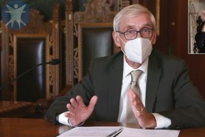 Gov. Tony Evers wears a mask in the state Capitol on July 30 in Madison. (Wisconsin Department of Health Services via the AP)