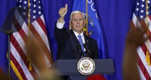 Vice President Mike Pence speaks at a campiagn stop Monday, Sept. 14, 2020, in Janesville, Wis. (AP Photo/Morry Gash)