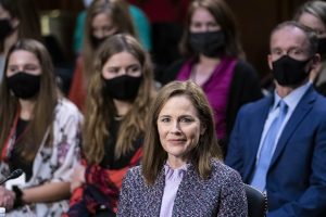 The Supreme Court nominee Amy Coney Barrett testifies during the third day of her confirmation hearings before the Senate Judiciary Committee on Capitol Hill in Washington, on Wednesday. (Sarah Silbiger/Pool via AP)