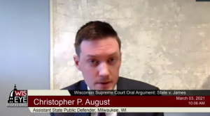 Christopher P. August, assistant public defender, argues that the court needs to look at individual factors to determine if the officer made the decision to stop Genous on a hunch or a reasonable suspicion.