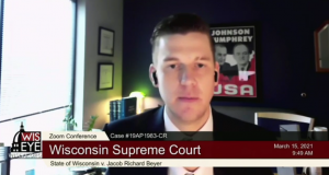 Jack S. Lindberg, attorney for Jacob Richard Beyer, argues before the Wisconsin Supreme Court via Zoom on Monday.