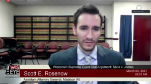 Scott E. Rosenow, assistant attorney general, argues that an officer had reasonable suspicion to stop James Genous in 2016. 