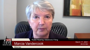 Marcia Vandercook, member of the appellate e-filing committee, testifies in favor of implementing mandatory e-filing in the Wisconsin Courts of Appeals.