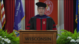 UW Law School Dean Dan Tokaji addresses Class of 2021 graduates during a virtual commencement ceremony on Friday.
