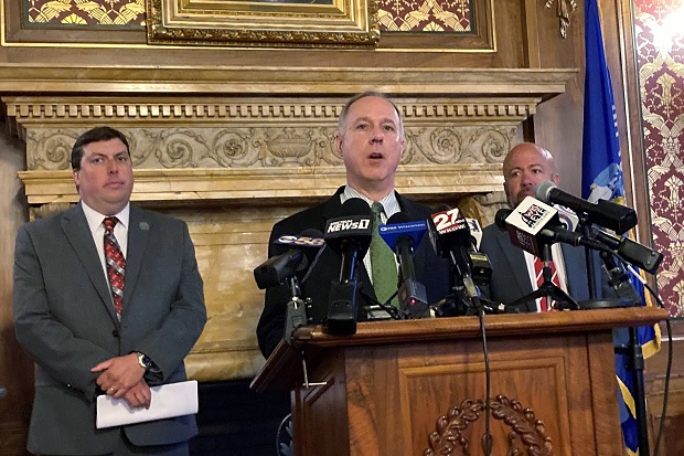Wisconsin Assembly Speaker Robin Vos, the highest ranking Republican in the state, said he didn't know what a forensic audit of the state's 2020 presidential election results would prove on July 27 during a news conference in the state Capitol in Madison. Vos said that two other ongoing investigations were sufficient while disagreeing publicly with a GOP colleague who called for yet another, broader probe. (AP Photo/Scott Bauer)