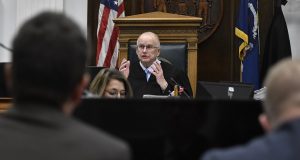 Judge Bruce Schroeder speaks to lawyers about how the jury will view evidence as they deliberate during Kyle Rittenhouse's trial at the Kenosha County Courthouse in Kenosha on Wednesday.  (Sean Krajacic/The Kenosha News via AP, Pool)