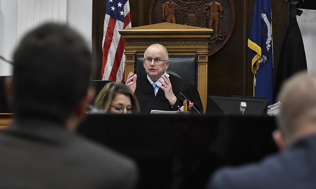 Judge Bruce Schroeder speaks to lawyers about how the jury will view evidence as they deliberate during Kyle Rittenhouse's trial at the Kenosha County Courthouse in Kenosha on Wednesday.  (Sean Krajacic/The Kenosha News via AP, Pool)